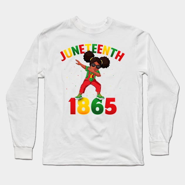 Juneteenth Dabbing Black Queen Melanin Brown Skin Girls Dab Long Sleeve T-Shirt by BramCrye